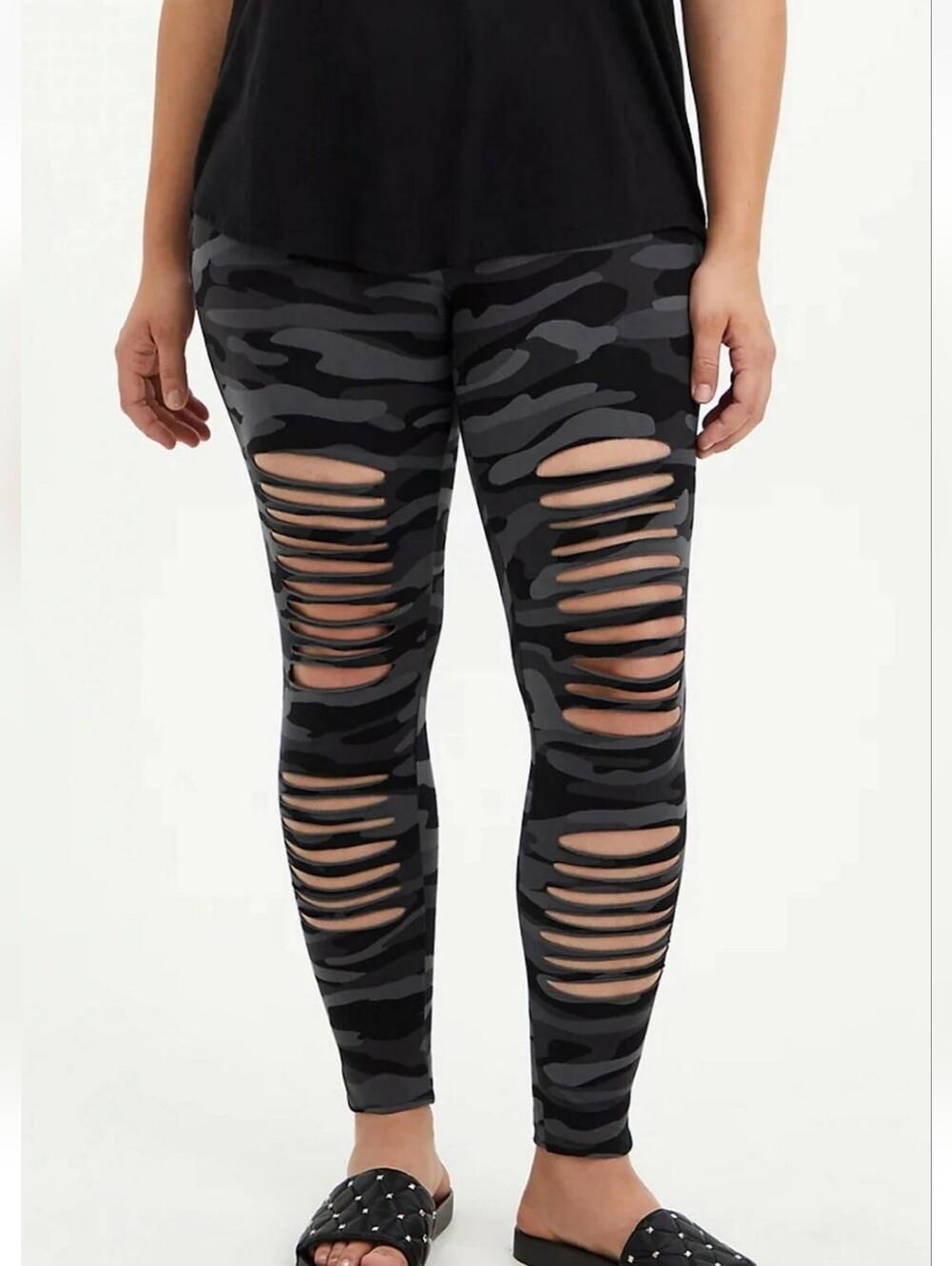 Torrid 1 Gray Destructed Camo Premium Stretch Leggings 3685-CT